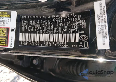 2019 Toyota Corolla Le z USA, uszkodzony, nr VIN 2T1BURHE2KC150279